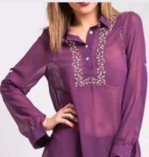 Vintage Embroidered Chiffon Silk long sleeve Tunic